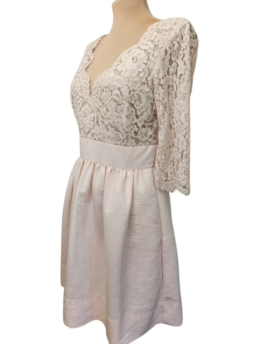 ELIZA J. Blush Pink Lace and Faille Fit & Flare Cocktail Dress - Size 10